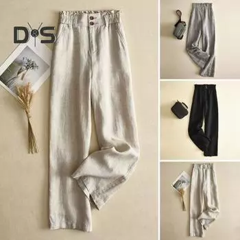 Женские брюки, эластичные длинные брюки с высокой талией и пуговицами на молнии с карманами, однотонные свободные повседневные повседневные брюки XXL абрикосовый