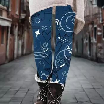 Женские брюки, эластичные мягкие хлопковые леггинсы с принтом, повседневные домашние пижамы L синий