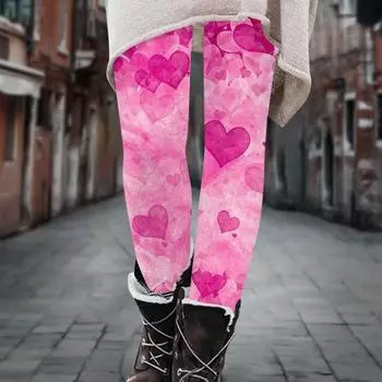 Женские брюки, эластичные мягкие хлопковые леггинсы с принтом, повседневные домашние пижамы L горячий розовый