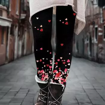 Женские брюки, эластичные мягкие хлопковые леггинсы с принтом, повседневные домашние пижамы L чёрный