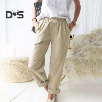 Женские брюки, эластичные прямые длинные брюки с высокой талией и карманами, однотонные свободные повседневные брюки, уличная одежда XL синий