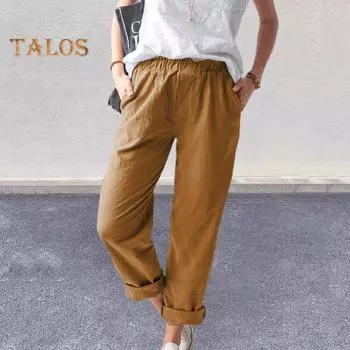 Женские брюки, эластичные прямые длинные брюки с высокой талией и карманами, однотонные свободные повседневные брюки, уличная одежда XL синий