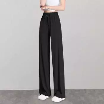 Женские брюки, эластичные, регулируемые, на шнурке, цветные, свободные, повседневные, однотонные, с высокой талией, широкие, летние, тонкие L серый