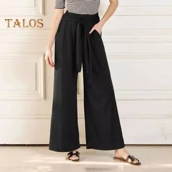 Женские брюки, эластичные, с высокой талией, на шнуровке, повседневные, длинные брюки с карманами, однотонные, свободного кроя, для отдыха, рабочие брюки M чёрный