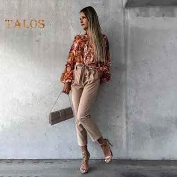 Женские брюки, эластичные, с высокой талией, на шнуровке, из искусственной кожи, прямые, однотонные, повседневные, длинные брюки XL хаки