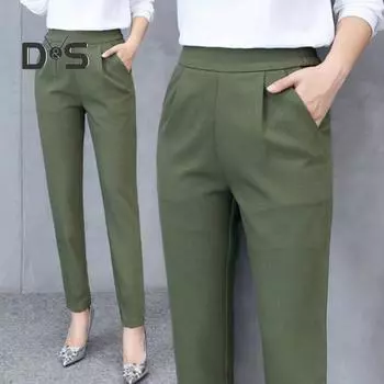 Женские брюки, эластичные, с высокой талией, однотонные, облегающие брюки с карманами, повседневные, для поездок на работу, офисные женские брюки 3XL