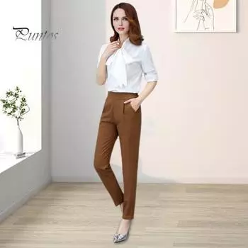 Женские брюки, эластичные, с высокой талией, однотонные, облегающие брюки с карманами, повседневные, для поездок на работу, офисные женские брюки 2XL