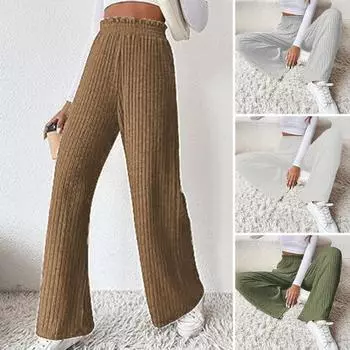 Женские брюки эластичные с высокой талией прямые широкие повседневные брюки однотонные спортивные длинные 2XL армия зеленый