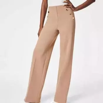 Женские брюки, эластичные, с высокой талией, прямые, широкие брюки с карманами, пуговицами, декором, однотонные, облегающие, на животе 3XL синий