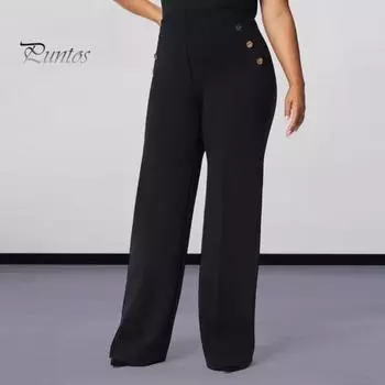 Женские брюки, эластичные, с высокой талией, прямые, широкие брюки с карманами, пуговицами, декором, однотонные, облегающие, утягивающие живот рабочие брюки S хаки