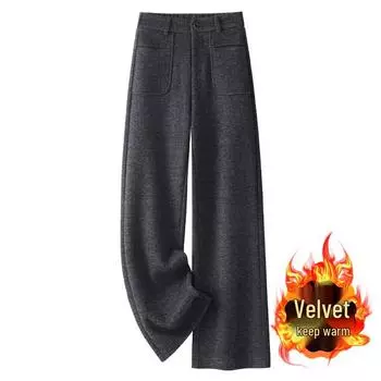 Женские брюки Ancola с высокой посадкой, красные твидовые, широкие брючины, в елочку - Новинка сезона Осень/Зима 2024 3XL