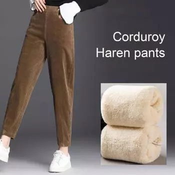 Женские брюки baigeshi, плюшевые, эластичные, теплые, прямые зимние брюки для повседневной носки L чёрный