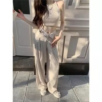 Женские брюки Balzer весна и осень новый стиль, свободные брюки, корейская версия, высокая талия, утягивающие брюки до пола S чёрный