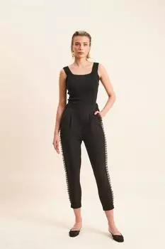 Женские брюки больших размеров, брюки в полоску с рюшами