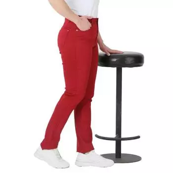 Женские брюки больших размеров Fierte Rg1239P Холщовая ткань с высокой талией, тонкая застежка-молния, 5 карманов, гибкий хлопок, спортивный бордовый, красный, темно-синий, зеленый, черный, хаки