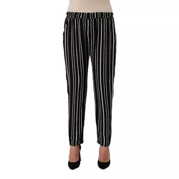 Женские брюки больших размеров Fierte Rg1502 Обычная эластичная талия Тонкая ткань в полоску Тонкая ткань Спортивный карман Черный