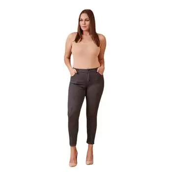 Женские брюки больших размеров Fierte Rg1591 Холщовая ткань с высокой талией и узкими кисточками, рваный вид цвета хаки