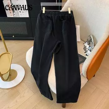 Женские брюки больших размеров из плотного флиса, повседневные прямые брюки, осенний новый стиль, подходящие ко всем брюкам 3xl чёрный