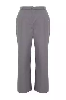 Женские брюки больших размеров, модные новые сезонные серые тканые брюки с высокой талией и боковым швом, широкие брюки