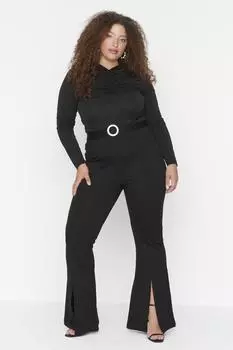 Женские брюки больших размеров, модные новые сезонные черные трикотажные леггинсы с расклешенным поясом и поясом, брюки