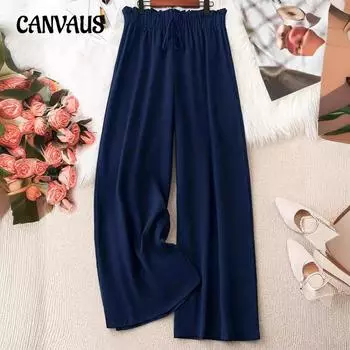 Женские брюки больших размеров, модные однотонные, с высокой талией, широкие брюки 0XL темно-синий