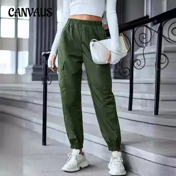 Женские брюки больших размеров, однотонные повседневные рабочие брюки, брюки с несколькими карманами S зелёный