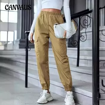 Женские брюки больших размеров, однотонные повседневные рабочие брюки, многокарманные брюки до щиколотки S чёрный