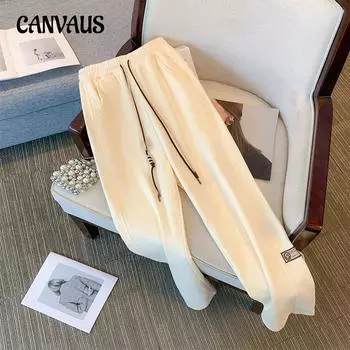 Женские брюки больших размеров, осенние и зимние модные повседневные широкие брюки, прямые брюки с высокой талией и завязками 2XL чёрный