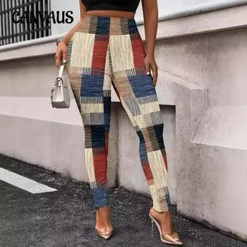 Женские брюки больших размеров Plank Color Block Patchwork Printed Fashion Leggings 0XL разноцветный
