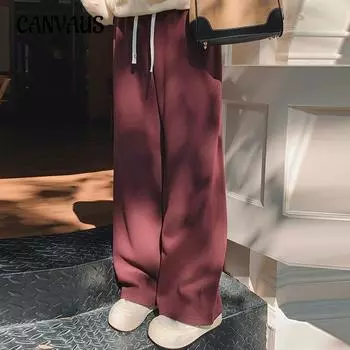 Женские брюки больших размеров, прямые, с высокой талией, повседневные брюки, широкие брюки на осень и зиму XL бордовый