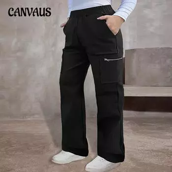 Женские брюки больших размеров, рабочие брюки, осенние, большие карманы, прямые брюки 1XL чёрный