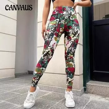 Женские брюки больших размеров с принтом, эластичные, с эластичной резинкой на талии, с завышенной талией, для занятий спортом, фитнесом и йогой 0XL разноцветный