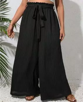 Женские брюки больших размеров с высокой талией и широкими штанинами, черные брюки, повседневные свободные длинные брюки L чёрный