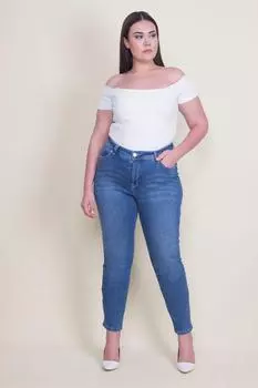 Женские брюки больших размеров, синие джинсы скинни большого размера с 5 карманами