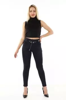 Женские брюки больших размеров, темно-синие брюки в клетку с поясом