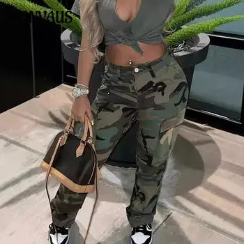 Женские брюки больших размеров, уличные модные камуфляжные рабочие брюки с множеством карманов S камуфляжный