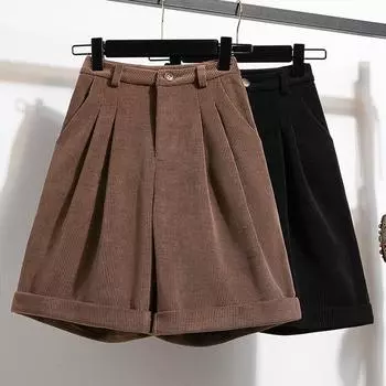 Женские брюки больших размеров, вельветовые брюки в полоску на осень и зиму, коричневые брюки с высокой талией, темпераментные прямые пятиминутные брюки
