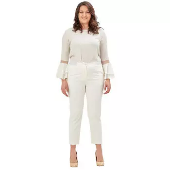 Женские брюки большого размера Fierte Nvr2151 Ткань Нормальная Эластичная талия Тонкие ноги Длина до щиколотки Застежка-молния Кнопка Спортивный карман Норка Белый лосось