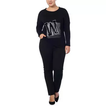 Женские брюки большого размера Fierte Rg1239G Ткань с высокой талией, тонкие штанины из габардина, застежка-молния, пуговица, спортивный карман, темно-синий, черный