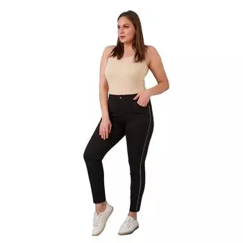 Женские брюки большого размера Fierte Rg1542 Джинсы с высокой талией, тонкие полоски, с застежкой-молнией, карман, джинсовая ткань, хлопок, темно-синий, черный