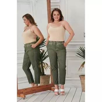 Женские брюки большого размера Fierte Rg1709 с эластичной резинкой на талии и кружевной лентой сбоку