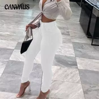 Женские брюки большого размера, однотонные, с высокой талией, рваные джинсы S белый