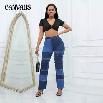 Женские брюки большого размера, прямые, с высокой талией, эластичные джинсы XS чёрный