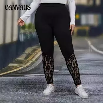 Женские брюки большого размера с кружевом в стиле пэчворк, обтягивающие повседневные брюки из эластичной ткани 0XL чёрный
