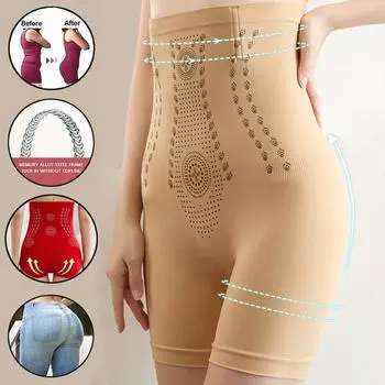 Женские брюки большого размера с плоской подошвой и высокой талией после родов, подтягивающие живот, нижнее белье для подтягивания ягодиц и моделирования талии, без завивки M бежевый