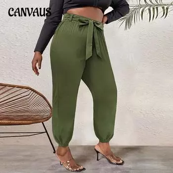 Женские брюки большого размера Small Leg, осенний темперамент, на шнуровке, с завязками, шаровары 1XL армия зеленый