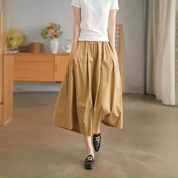 Женские брюки цвета хаки, повседневные свободные брюки из чистого хлопка с эластичной резинкой на талии, женские летние черные брюки-юбка в стиле ретро XXL белый