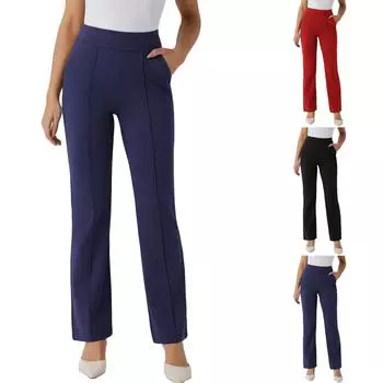 Женские брюки Деловые повседневные рабочие брюки с карманами Эластичные брюки с высокой талией M чёрный