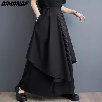 Женские брюки DIMANAF больших размеров, новинка 2023 года, летние стильные широкие брюки с эластичной резинкой на талии, базовые свободные базовые асимметричные брюки