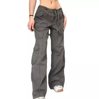 Женские брюки, длинные брюки с большим карманом, весенние женские свободные брюки-карго, повседневные спортивные штаны S серый